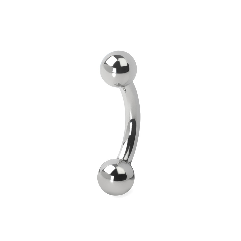 Curved barbell internally threaded made of titanium