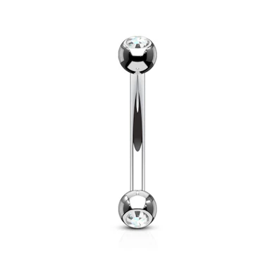 Curved barbell made of titanium with bezel-set stones