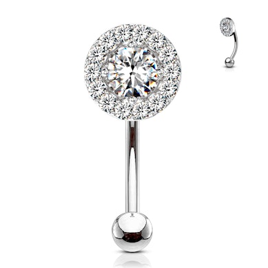 Curved barbell with central gem in a variety of colors