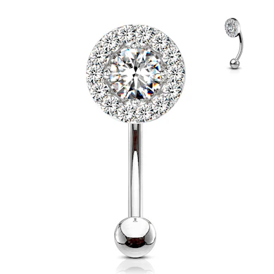 Curved barbell with central gem in a variety of colors