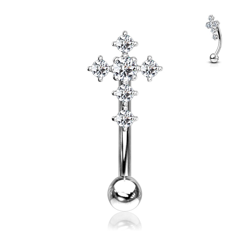 Curved barbell with paved cross Piercings