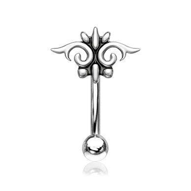 Curved barbell with tribal decoration