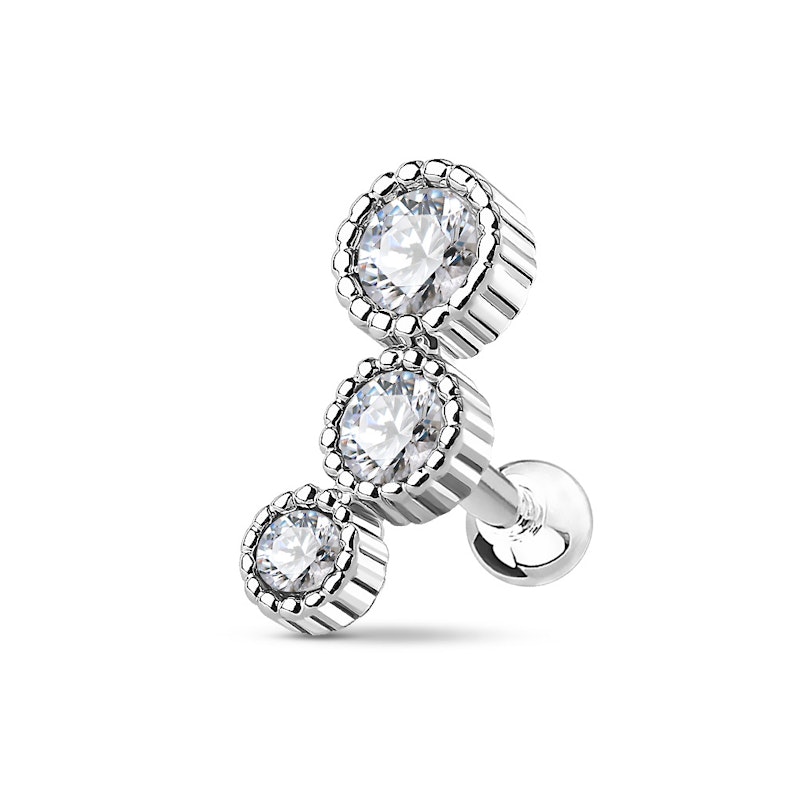 Helix piercing with 3 round stones in different sizes Piercing Jewelry
