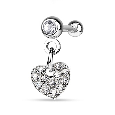 Ear piercing with studded heart dangle