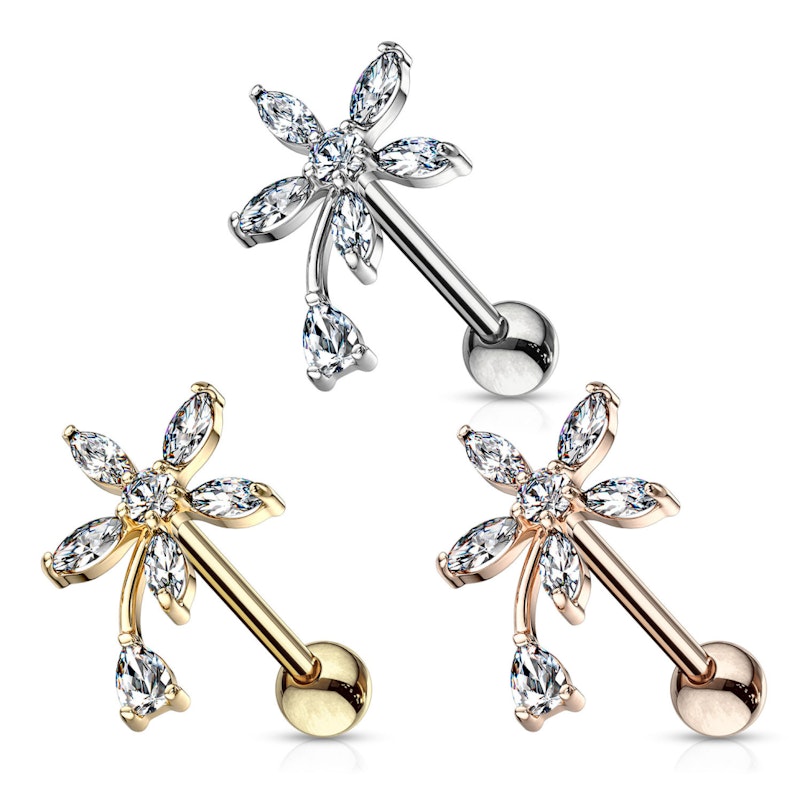 Ear piercing with round and marquise stones Body Piercing