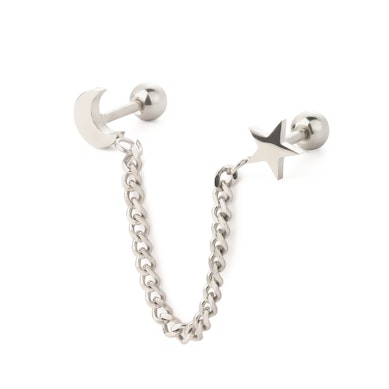Star and crescent moon linked with a chain
