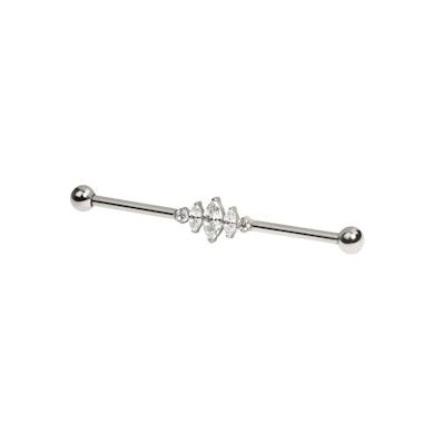 Titanium industrial barbell with marquise stones
