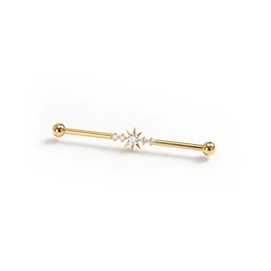 Industrial barbell with central star and gemstones in titanium