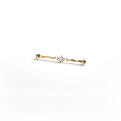 Industrial barbell with central star and gemstones in titanium