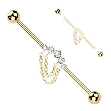 Barbel za industrial iz titana s kamni in verižicicama