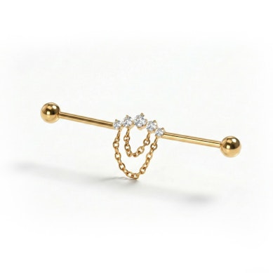 Industrial barbell with stones and chains in titanium