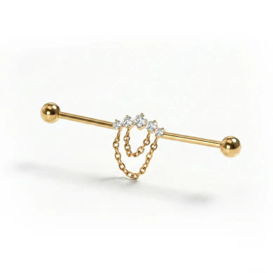 Industrial barbell with stones and chains in titanium