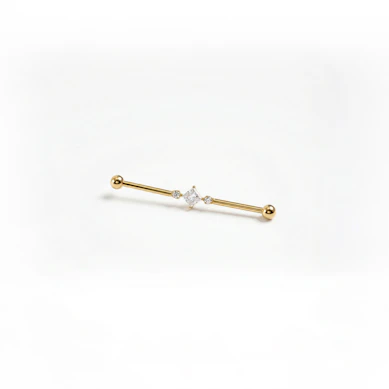 Titanium industrial barbell with square central stone