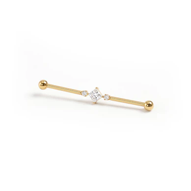 Titanium industrial barbell with square central stone
