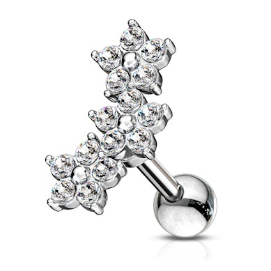 Ear piercing with flower cluster and stones