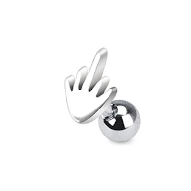 Ear piercing with fuck you finger