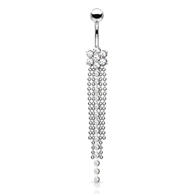 Belly button ring with flower and chains dangle
