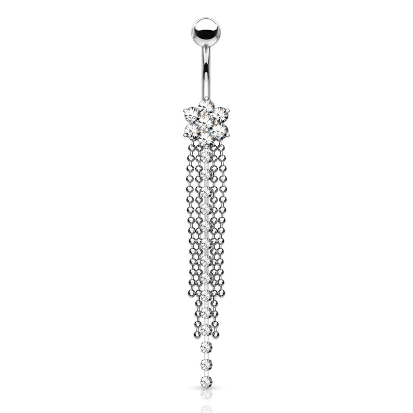 Belly button ring with flower and chains dangle Piercings