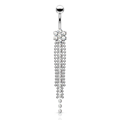 Belly button ring with flower and chains dangle