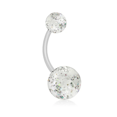 Belly button ring made of acrylic with glitter balls