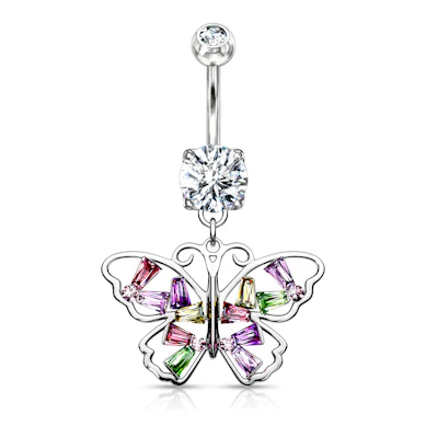 Belly button ring with multicolor butterfly