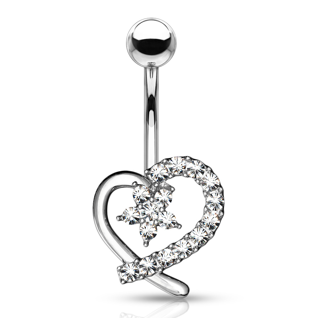 Belly button ring with star inside a heart shape with stones Piercing