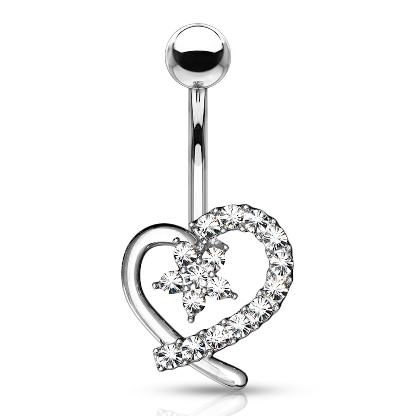 Belly button ring with star inside a heart shape with stones Piercing