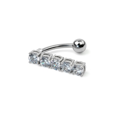Reverse belly button ring with moving joints