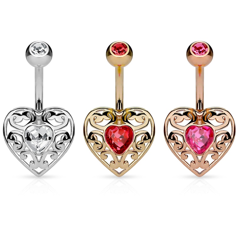 Belly button ring with charm and stone heart-shaped Piercing Jewelry