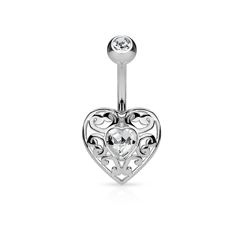 Belly button ring with charm and stone heart-shaped Piercing Jewelry