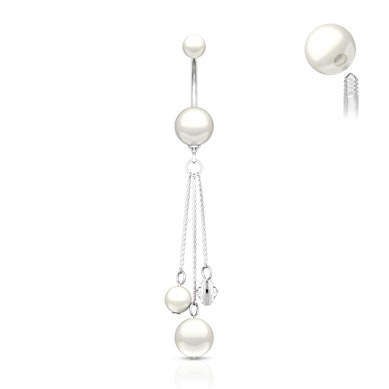 Belly button ring with acrylic pearl beads and dangle