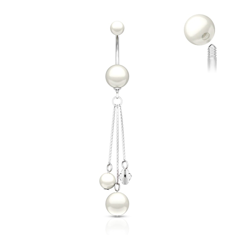 Belly button ring with acrylic pearl beads and dangle Body Jewelry