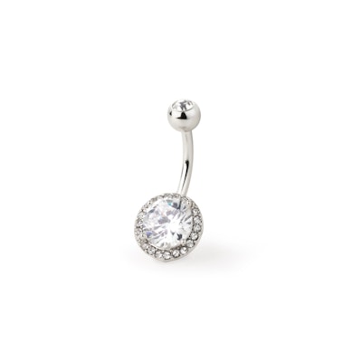 Belly button ring with faceted bottom stone