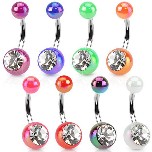 Belly button ring in metallic colors with clear stone Body Piercing