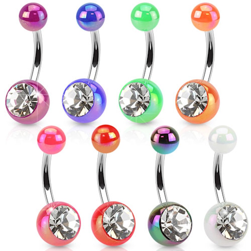 Belly button ring in metallic colors with clear stone Body Piercing