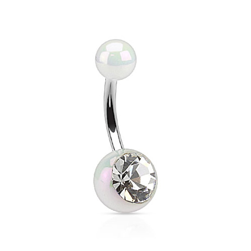 Belly button ring in metallic colors with clear stone Piercings
