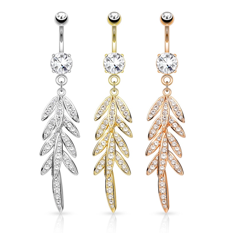 Belly button ring with palm leaves in dangle Piercings