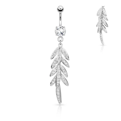 Belly button ring with palm leaves in dangle