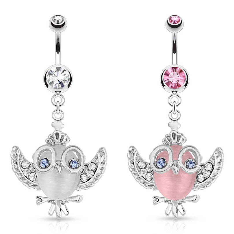 Belly button ring with studded owl dangle Piercing