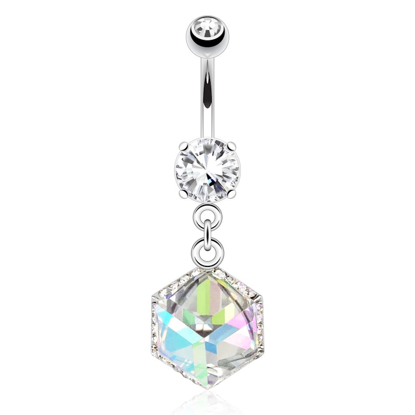 Belly button ring with cube-shaped stone dangle Body Jewelry