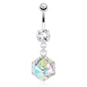 Belly button ring with cube-shaped stone dangle Body Jewelry