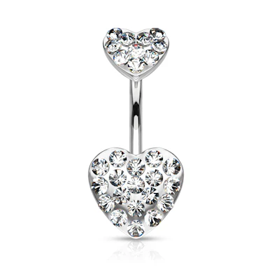 Belly button ring with studded hearts