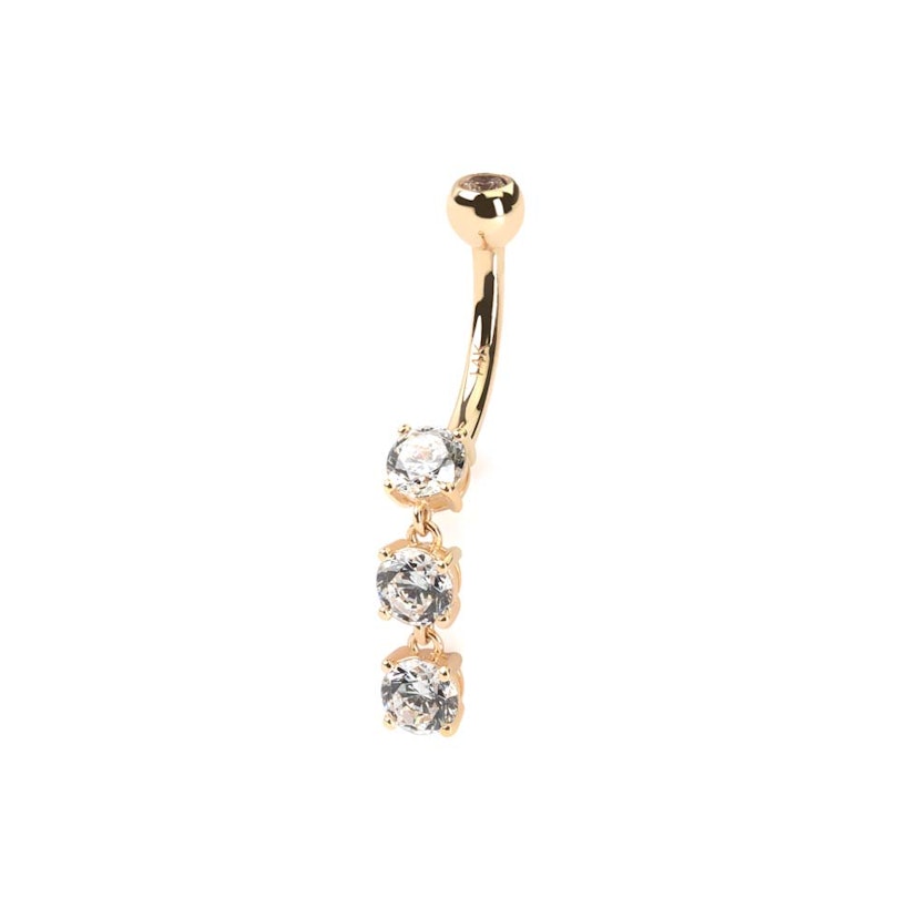Belly button ring made of 14k gold with three stones Piercing