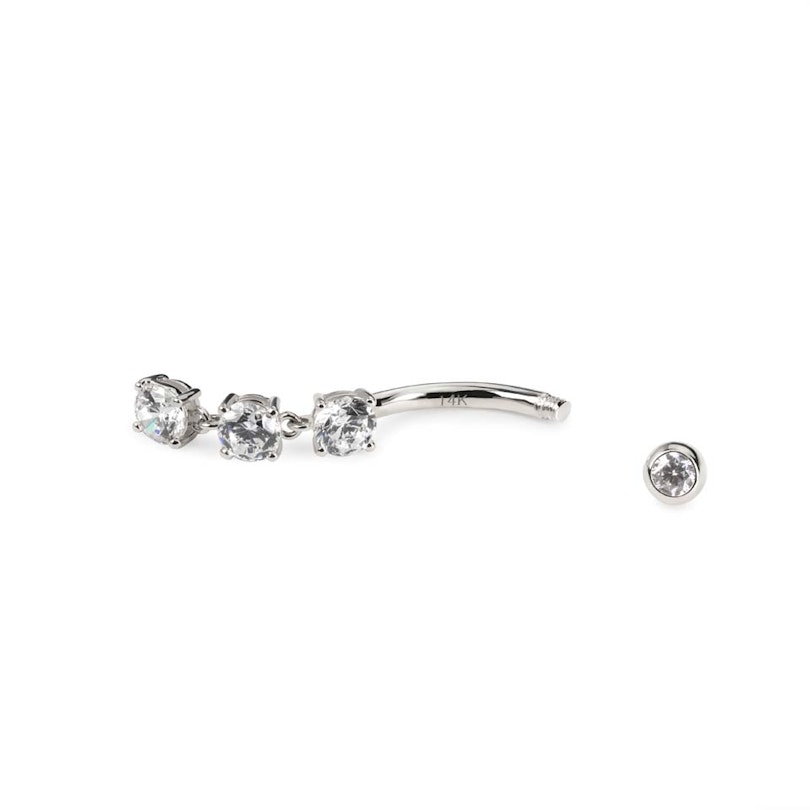 Belly button ring made of 14k gold with three stones Piercings