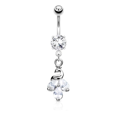 Belly button ring with peacock dangle