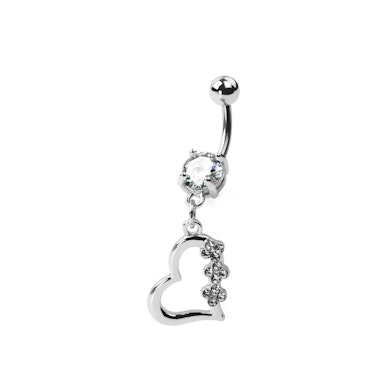 Belly button ring made of titanium with studded heart dangle
