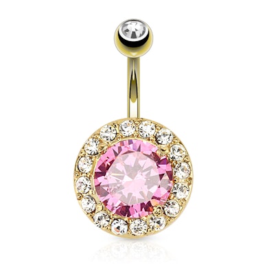Belly button ring gold-plated with large pink bead