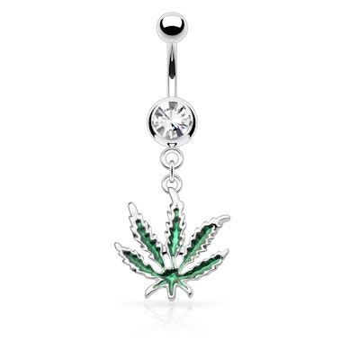 Belly button ring with large marijuana leaf dangle
