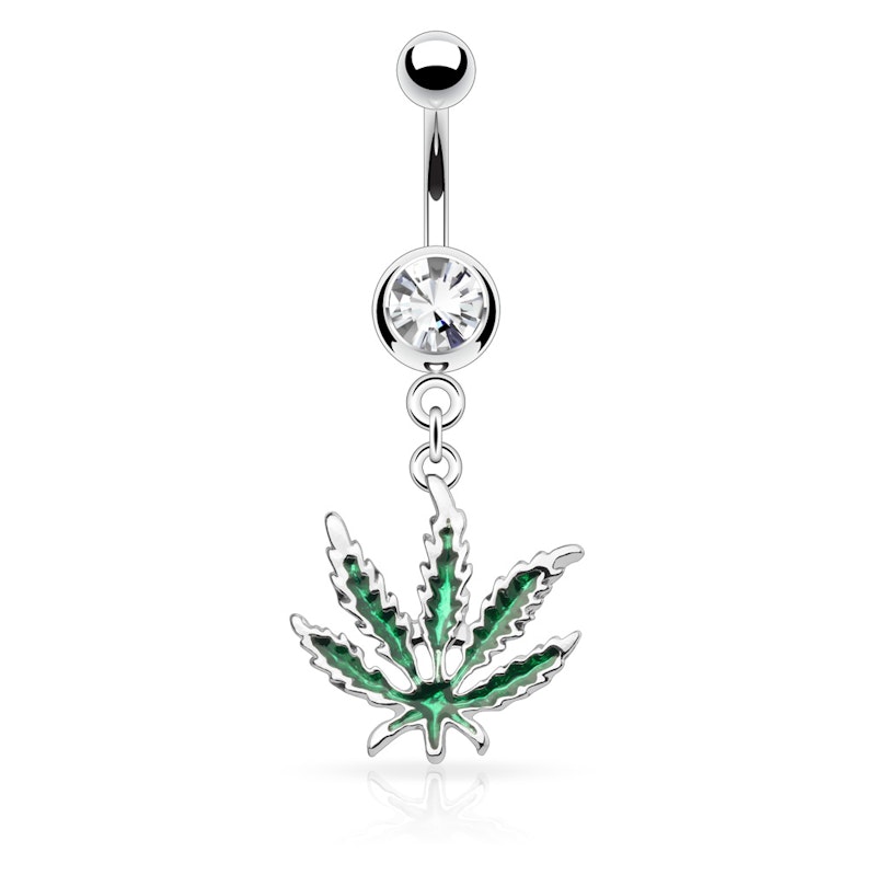 Belly button ring with large marijuana leaf dangle Piercing Jewelry