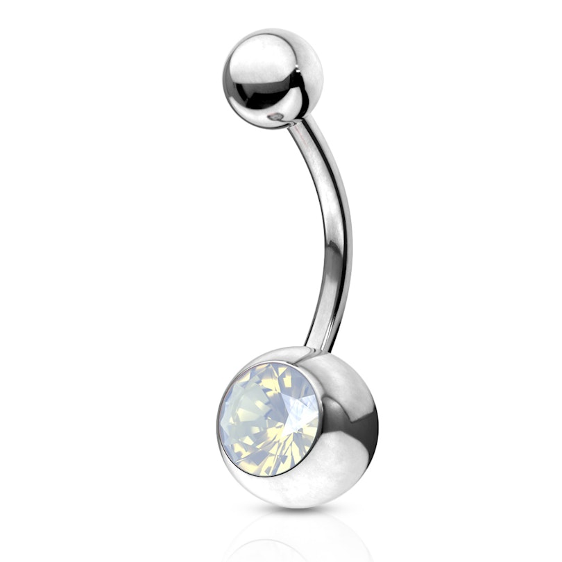 Belly button ring with bezel-set opalite stone Piercings